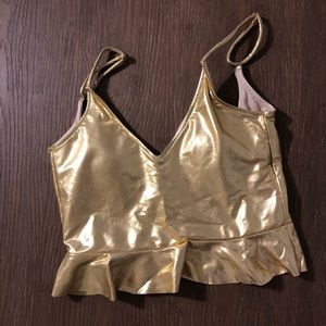 Kortni Jeane Shiny Gold Scoop Back Top